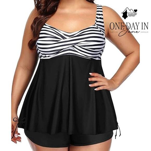 Aqua Eve Plus Size Cross Front Boyshort Tankini Swimsuit Size 20W - Picture 1 of 5